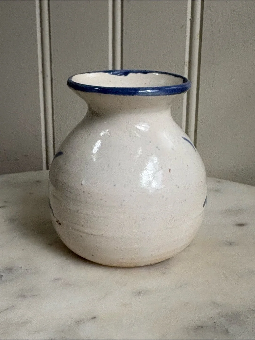 Vintage Nancy Postma Stoneware Studio Pottery Bud Vase White & Blue Handmade VTG